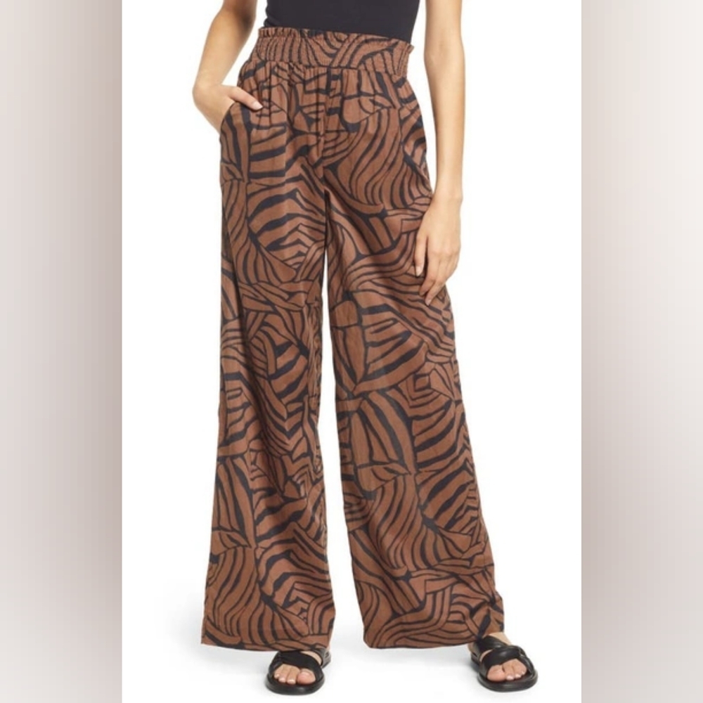 Rails Brendon Cotton Printed Wide Leg Pant Medium Pockets Smocked elastic waist